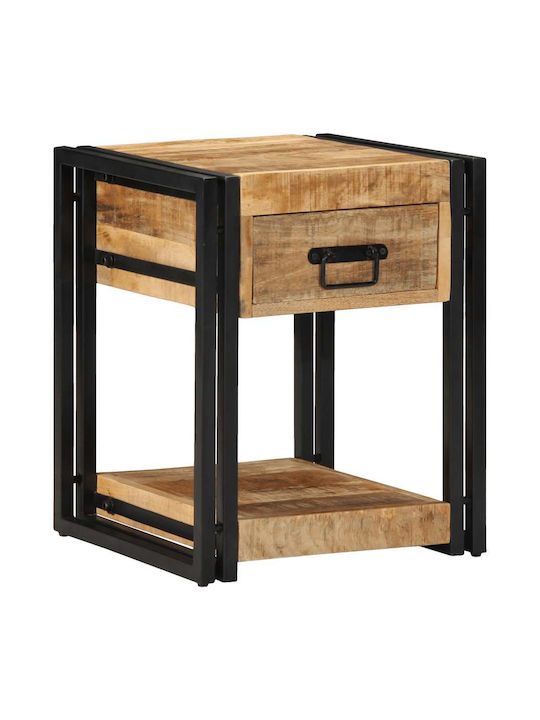 Metal Bedside Table with Brown Glass Surface 40x40x50cm