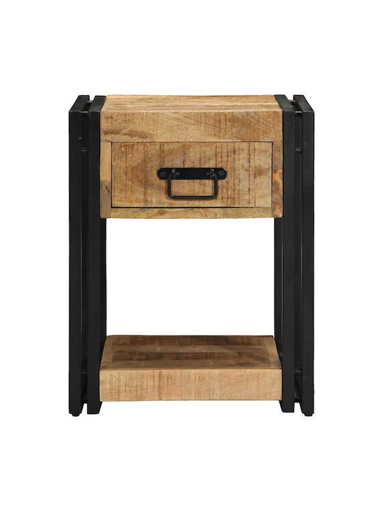 Metal Bedside Table with Brown Glass Surface 40x40x50cm