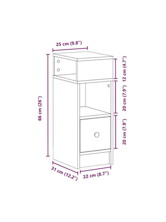 Wooden Brown Bedside Tables 2 Pieces 25x31x66cm