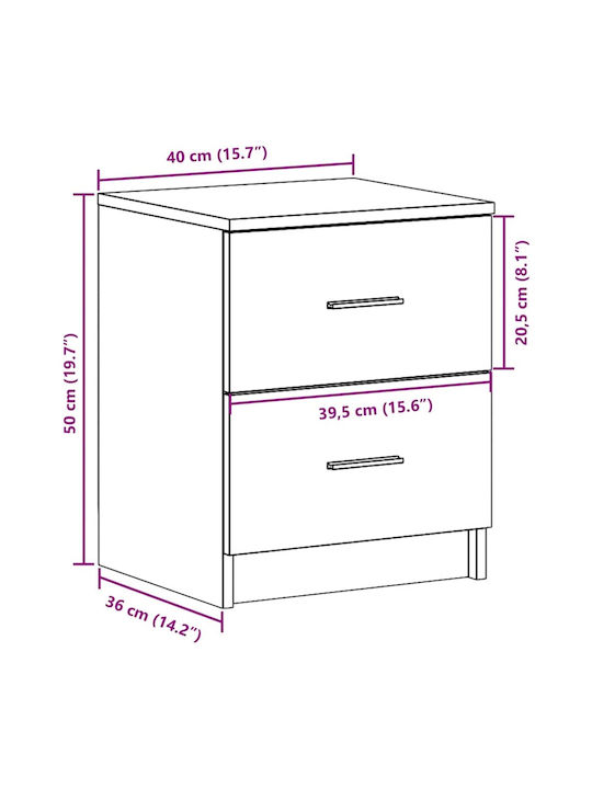 Wooden Brown Bedside Tables 2 Pieces 40x36x50cm