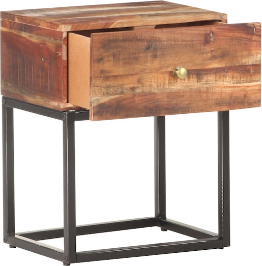 Wooden Bedside Table with Metal Legs Beige 40x30x50cm