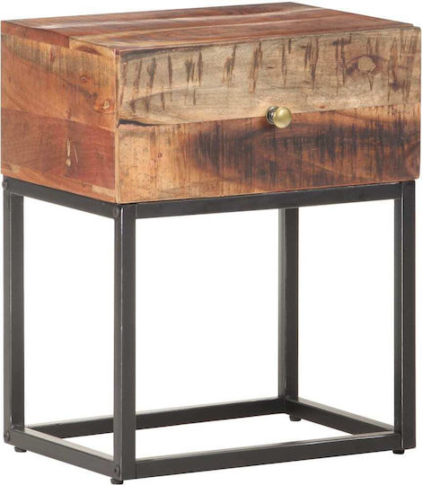 Wooden Bedside Table with Metal Legs Beige 40x30x50cm