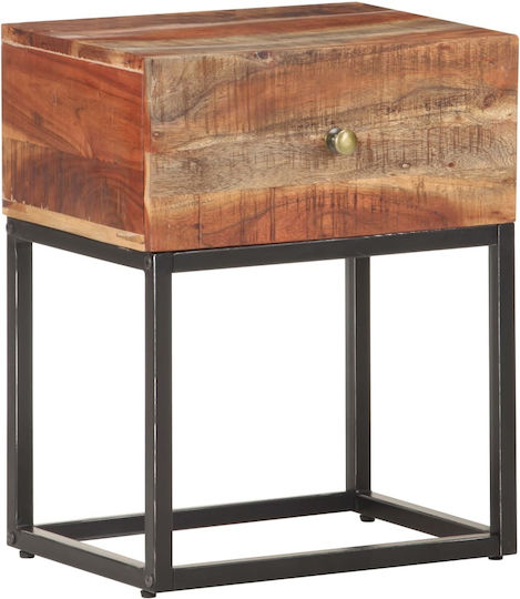 Wooden Bedside Table with Metal Legs Beige 40x30x50cm