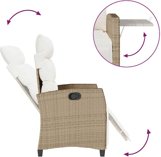 Outdoor Chair Rattan Beige with Cushion