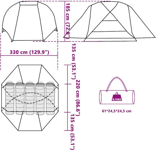 vidaXL Fishing Tent Brown for 5 People