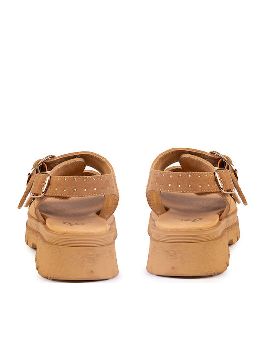 Leather Women's Flat Sandals Brown