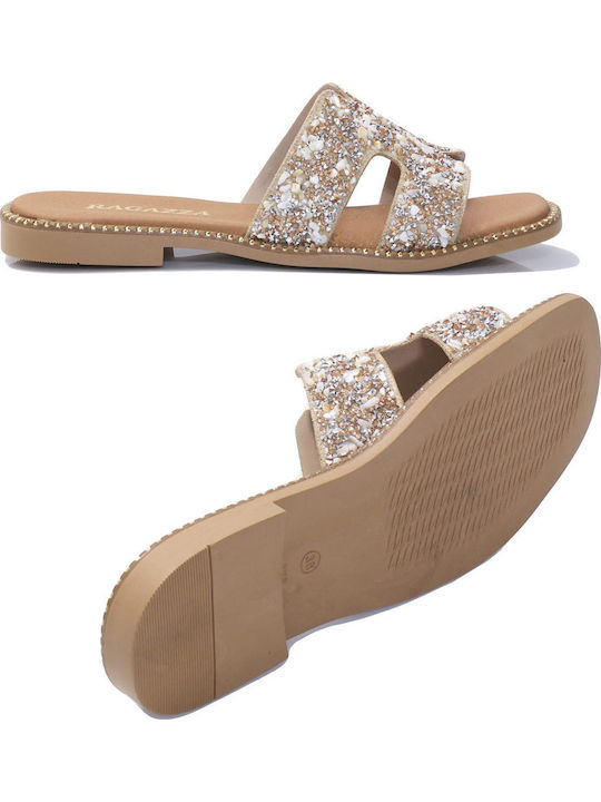 Leather Women's Flat Sandals Gold