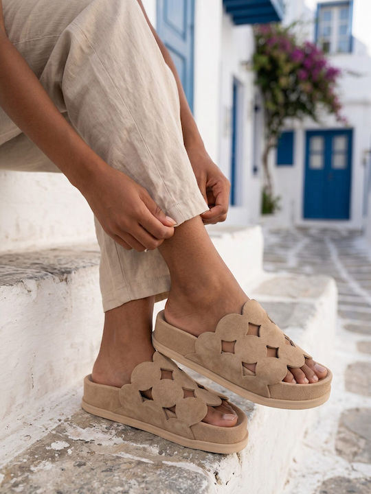 Leather Women's Flat Sandals Beige