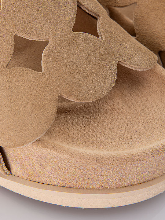 Leather Women's Flat Sandals Beige