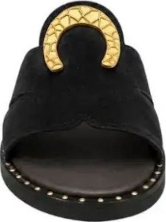 Leder Flache Sandalen Für Damen Schwarz