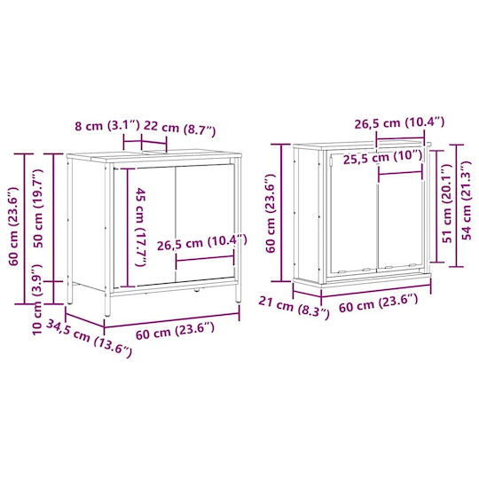 vidaXL Плот Без Мивка С Огледало 60x34.5x60см Сив