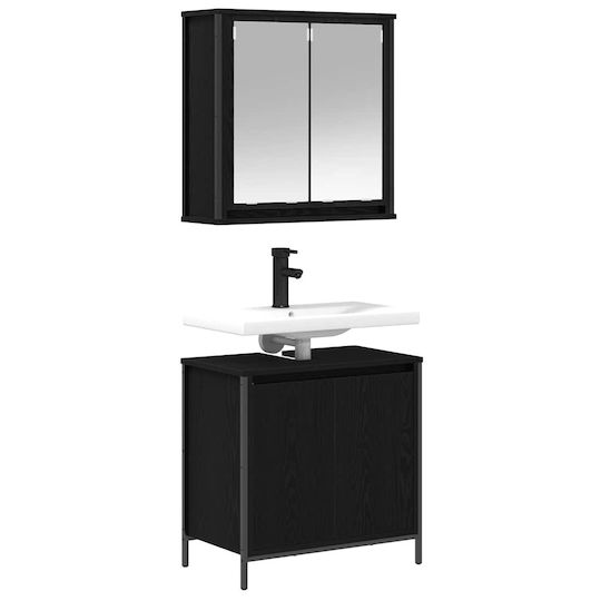vidaXL Badezimmer Waschtisch-Einheit Ohne Waschbecken Mit Spiegel M60xB34.5xH60cm Schwarze Eiche