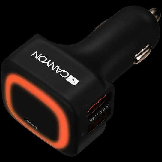 Canyon Автомобилен Заряден Устройство 4.8A с Портове 2xUSB-A Черен Цвят