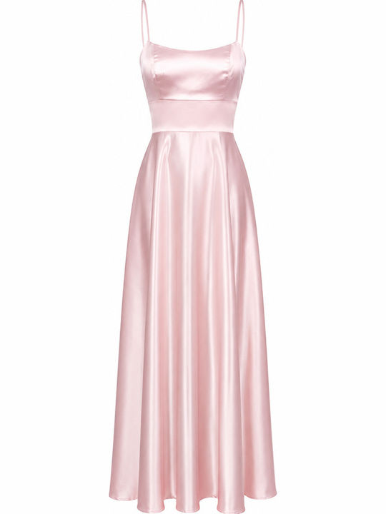 Maxi Dress for Wedding Christening Satin Open Back Pink