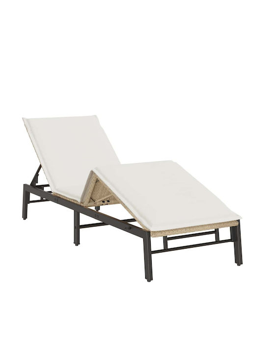 Garten- und Pool-Liegestuhl Rattan mit Beigen Kissen 200x59x25cm