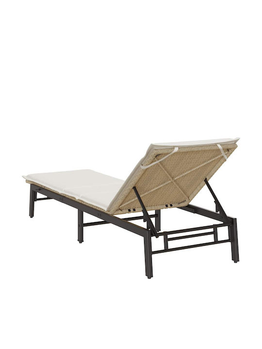 Garten- und Pool-Liegestuhl Rattan mit Beigen Kissen 200x59x25cm