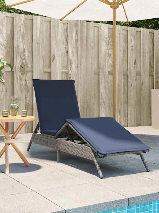 Garten- und Pool-Liegestuhl Rattan mit Kissen Grau 200x59x26cm
