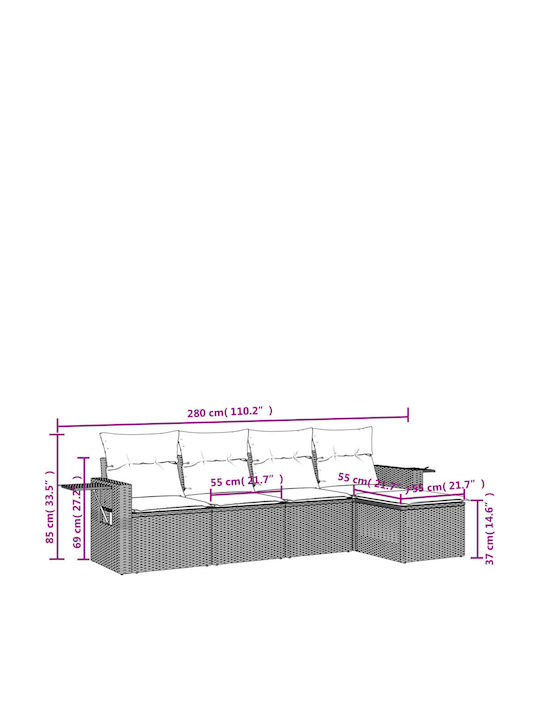 Ecksofa Outdoor Rattan mit Kissen 55x62x69cm