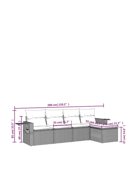 Canapea De Colț De Exterior Din Rattan Cu Perne 55x62x69cm