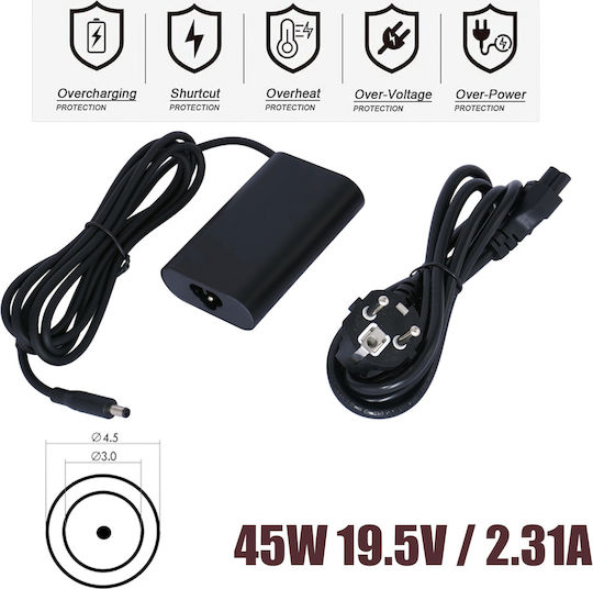 Laptop Charger 45W 19.5V 2.31A for Dell with Detachable Power Cord
