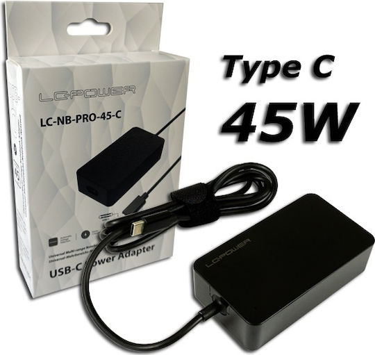 LC-Power USB-C Universal Φορτιστής Laptop 45W 20V 3A χωρίς Καλώδιο Τροφοδοσίας