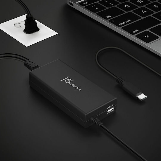 J5create USB-C Universal Φορτιστής Laptop 100W 5V 1.5A με Αποσπώμενο Καλώδιο Τροφοδοσίας
