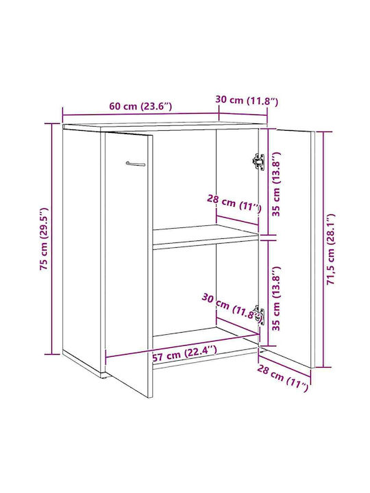 Μπουφές Ξύλινος Μαύρος Δρυς 60x30x75cm