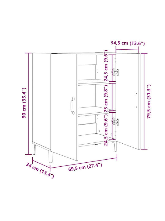 Metal Sideboard Black Oak 69.5x34x90cm
