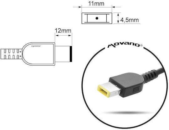 Mitsu Φορτιστής Laptop 65W 20V 3.25A για Lenovo με Αποσπώμενο Καλώδιο Τροφοδοσίας