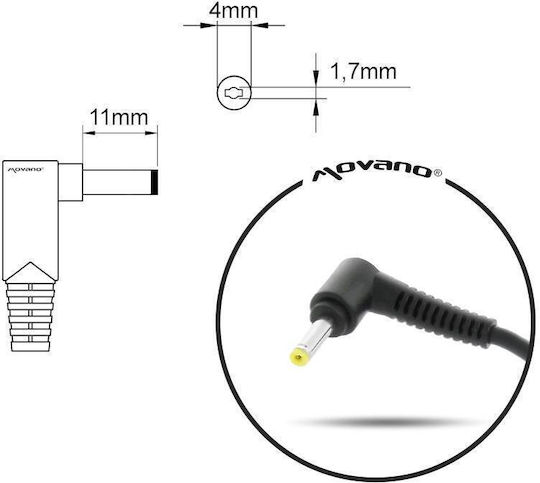 Mitsu Laptop Charger 45W 20V 2.25A for Lenovo with Detachable Power Cable