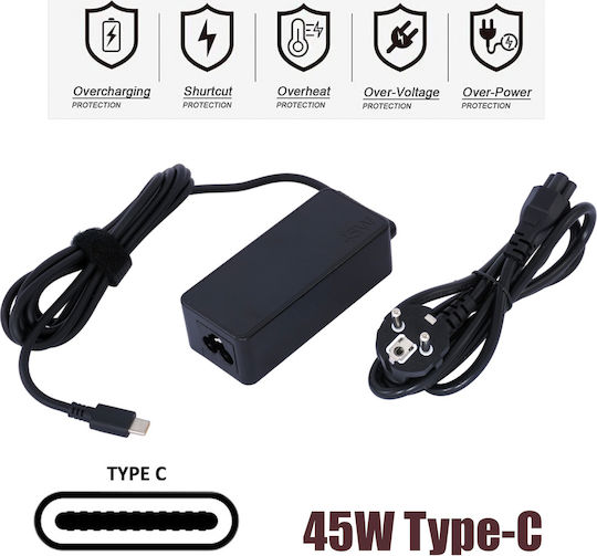 Lenovo USB-C Φορτιστής Laptop 45W 20V 3.25A για Lenovo χωρίς Καλώδιο Τροφοδοσίας