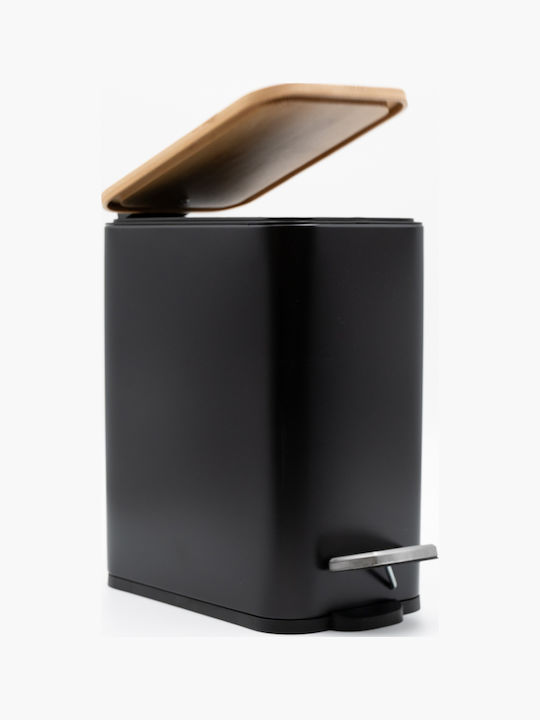 TnS Bamboo Slim Bamboo Bathroom Bin Soft Close 5l Black