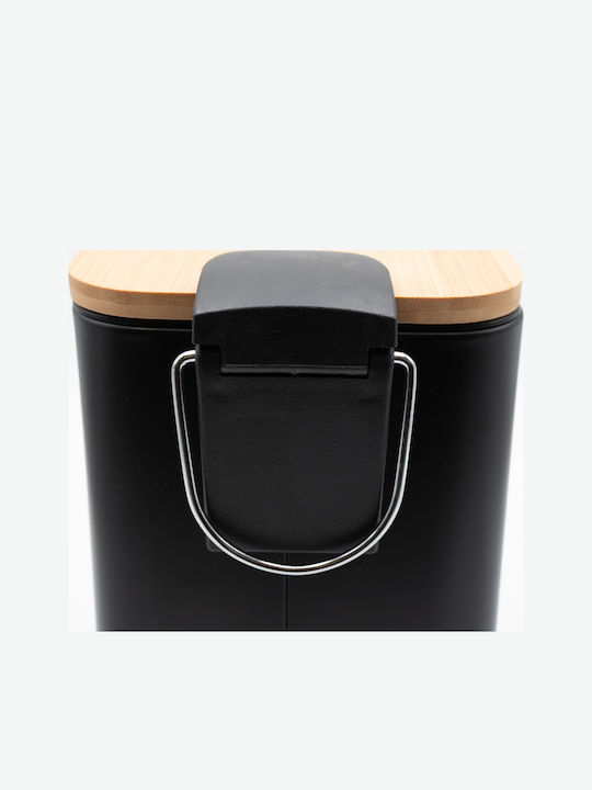 TnS Bamboo Slim Bamboo Bathroom Bin Soft Close 5l Black