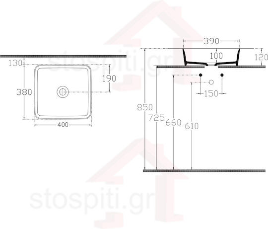 Isvea Peak Επικαθήμενος Νιπτήρας Πορσελάνης 40x38cm