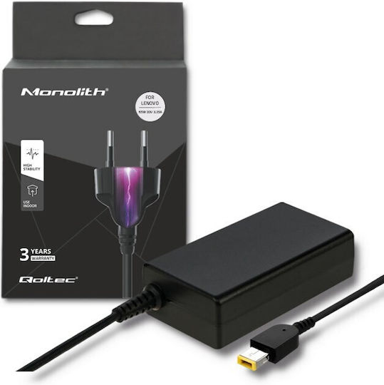 Qoltec Laptop Charger 65W 20V 3.25A for Lenovo with Detachable Power Cable
