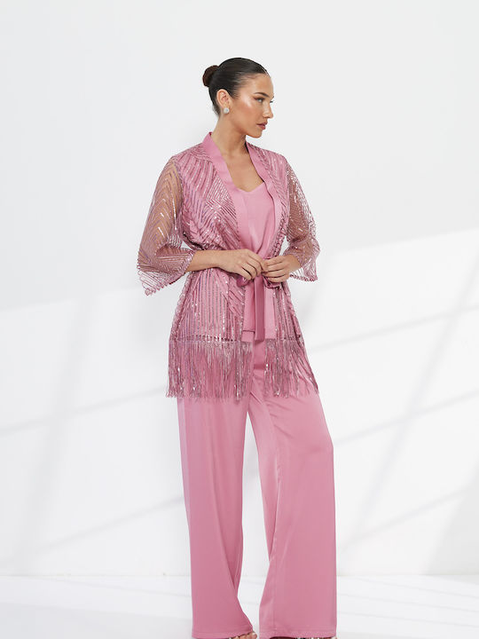 Women's Pink Set with Trousers with Sequins
