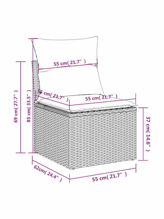 Ecksofa Outdoor Rattan mit Kissen 62x62x69cm