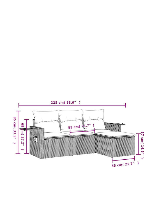 Corner Outdoor Sofa Rattan with Cushions 55x62x69cm