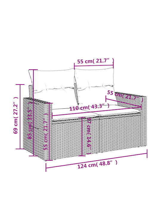 Corner Outdoor Sofa Rattan with Cushions 55x62x69cm