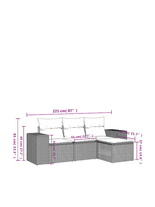 Outdoor Corner Rattan Sofa With Cushions 55x62x69cm