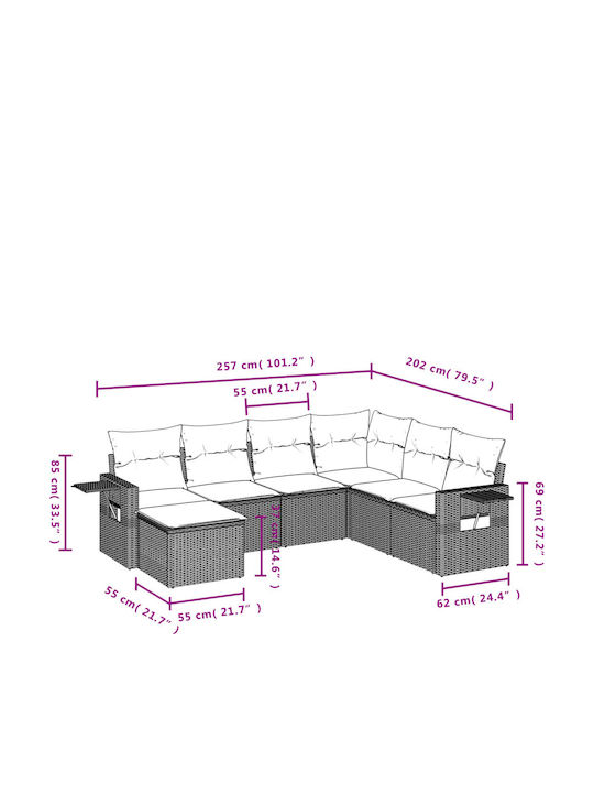 Canapea De Colț De Exterior Din Rattan Cu Perne 62x62x69cm