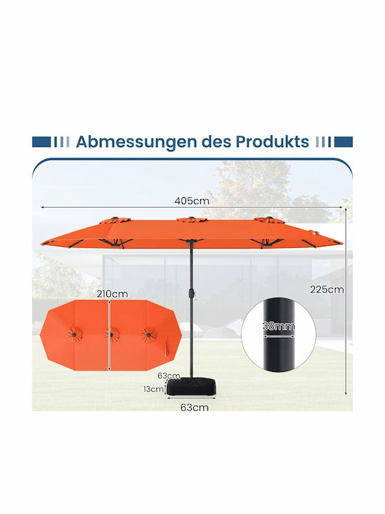 Professional Floor Parasol Metal Orange with Base and LED Lighting 4.05x4.05m NP13436DE-OR