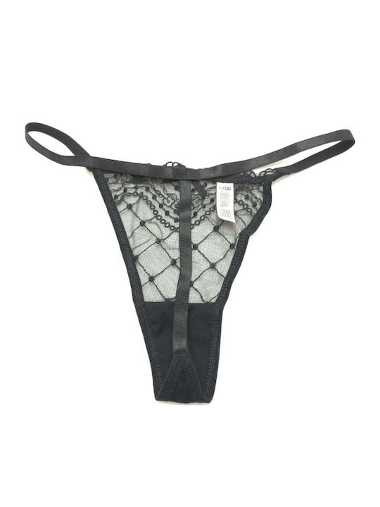 Γυναικείο String με Δαντέλα Μαύρο