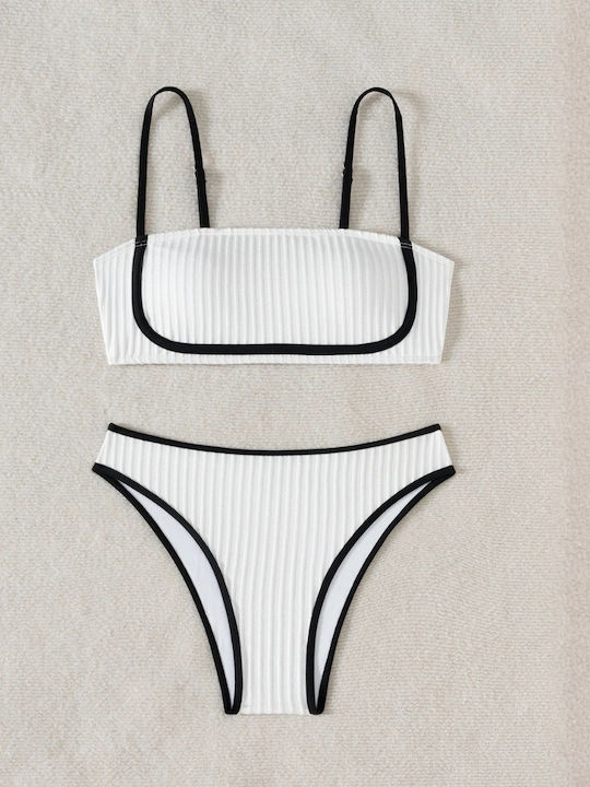 Set Bikini Ψηλόμεσο Ριγέ Λευκό