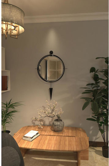 SteweHome Wall Mirror with Black Metallic Frame & LED Lighting Diameter 60cm