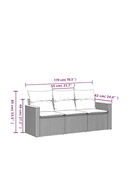 Three-Seater Outdoor Rattan Sofa With Cushions 55x62x69cm