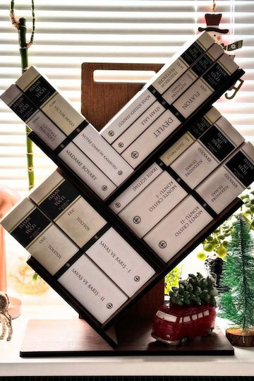 Stewehome Geometric Desktop Wooden Bookshelf Modern Design Brown 30x16x42 Cm