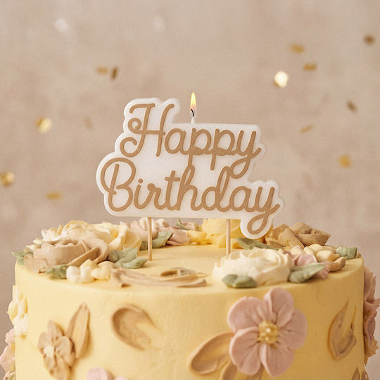 Geburtstagskerzen Happy Birthday Weiß Goldene Buchstaben