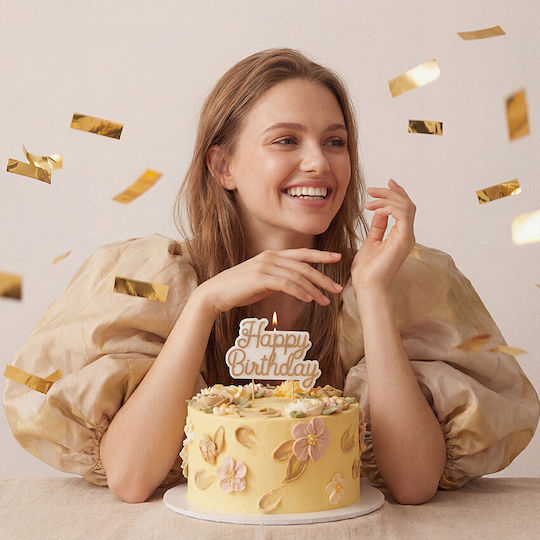 Geburtstagskerzen Happy Birthday Weiß Goldene Buchstaben