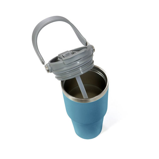 Relags Ποτήρι Θερμός Ανοξείδωτο 600ml Ocean Blue με Καλαμάκι